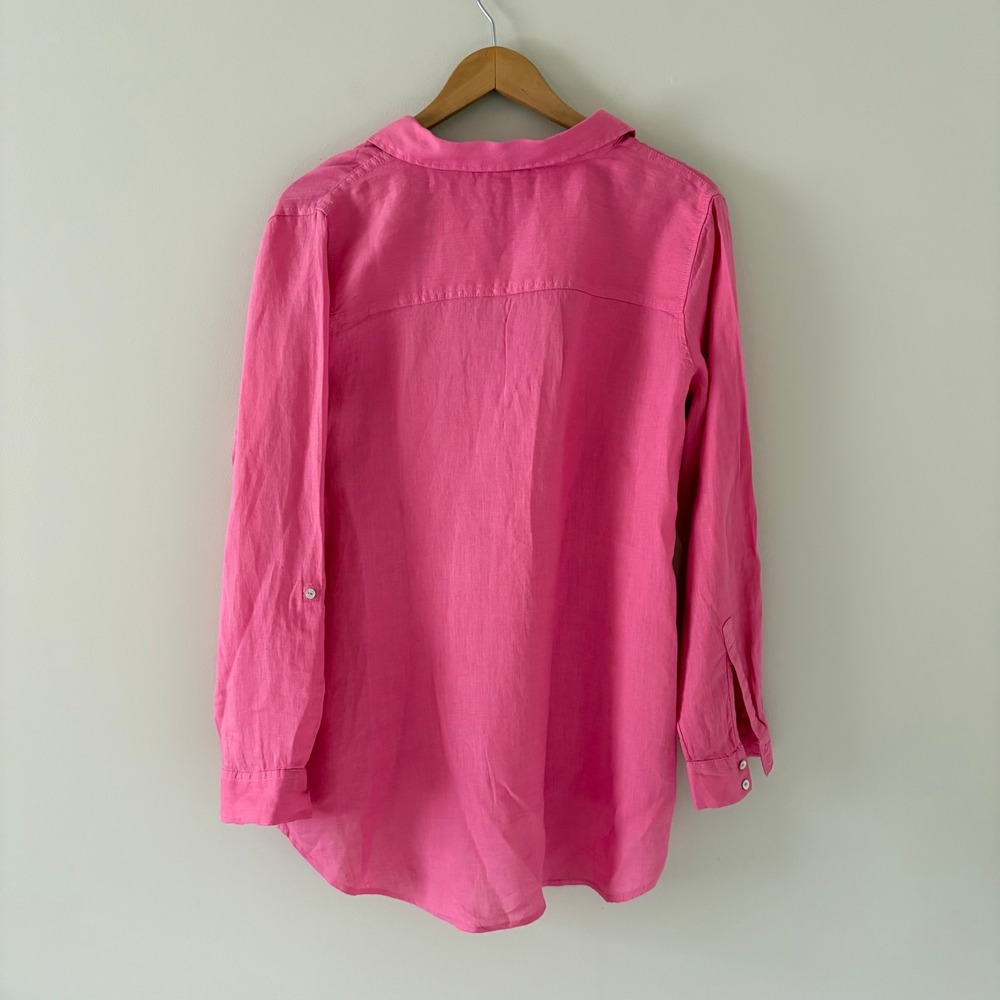 Sigrid Olsen Shirt Large Pink Linen Button Down Roll Tab Tunic Long Sleeve Top - Picture 8 of 8